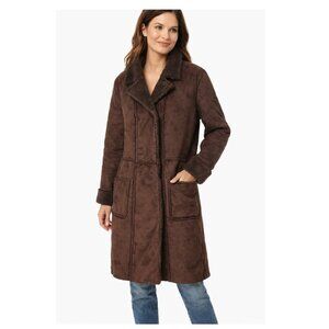 NWT GROGGY 90s Vegan Suede Sherpa Coat Brown Long Jacket